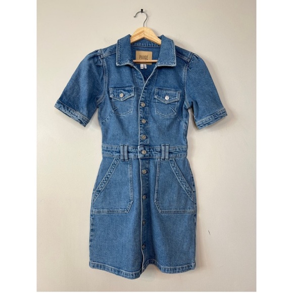 Paige Mayslie Denim Short Sleeve
Denim Collared Mini Jean Dress - Picture 2 of 7